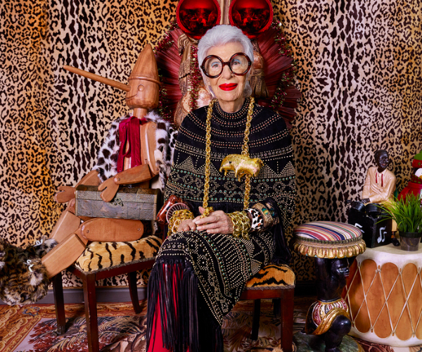 Iris Apfel with Old World Weavers materials